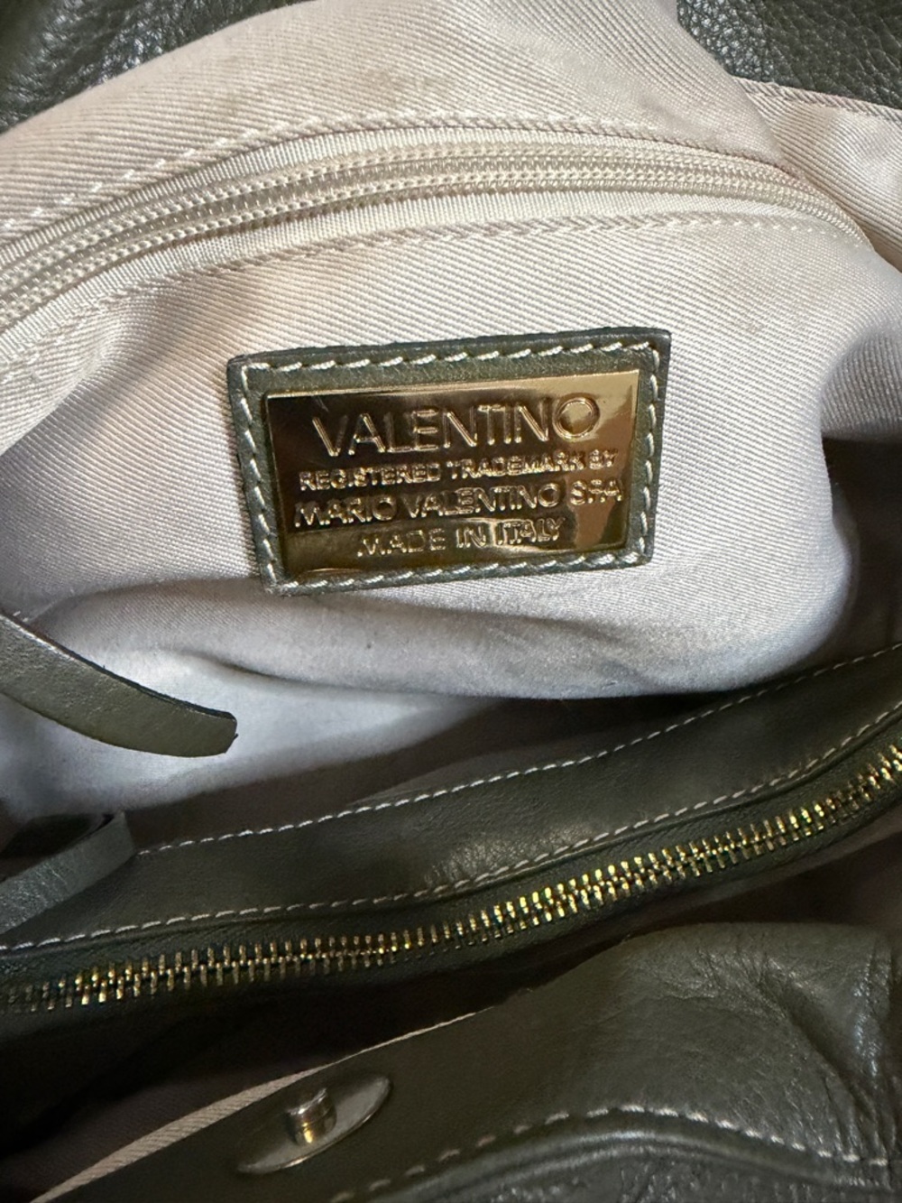 Valentino Olive Green Leather Shoulder Bag with Gold Chain Strap - Picture 9 of 12